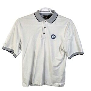 MLB Antigua Mens Medium White Seattle Mariners Baseball‎ Polo Shirt